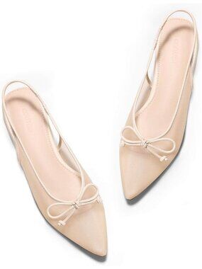 Women's Khaki Slingback Flat Bow Closed Pointed Toe Mesh Ballet Flat Dress Shoes